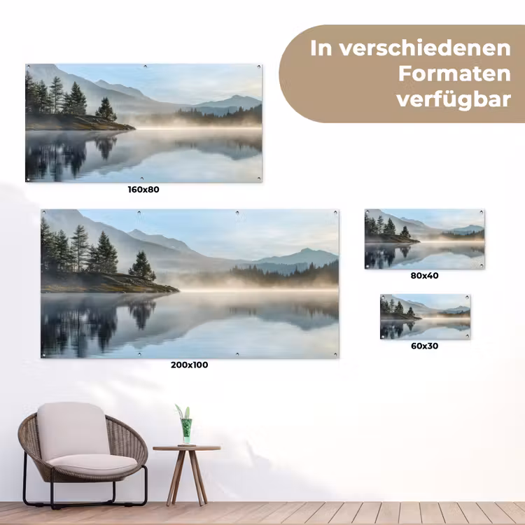 Meer - Mist - Bergen - Landschap tuinposter los doek klein -Xsfeer9_DE