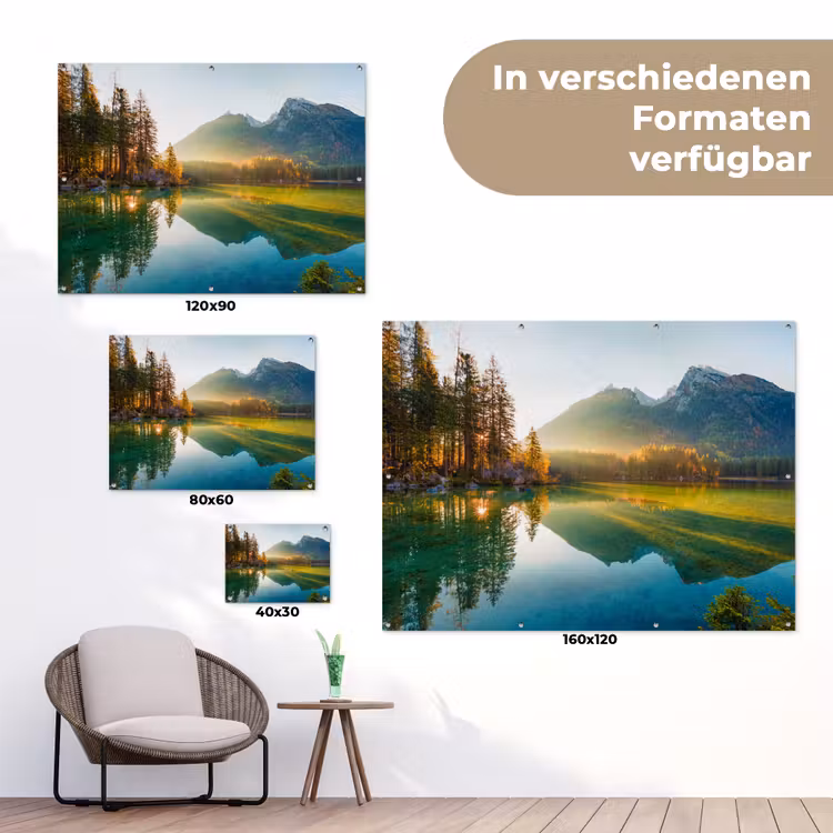 Meer - Bos - Bergen - Natuur - Zon - Landschap tuinposter los doek klein -Xsfeer9_DE