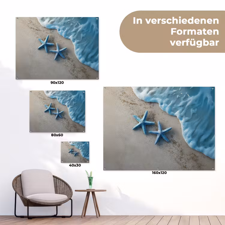 Zeesterren - Zand - Zee - Blauw tuinposter los doek klein -Xsfeer9_DE
