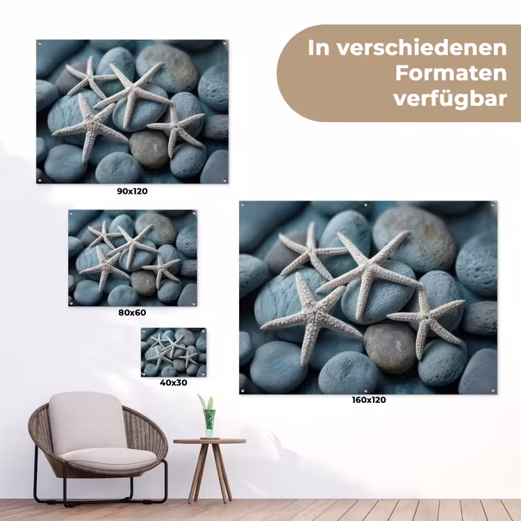 Zeesterren - Stenen - Wit tuinposter los doek klein -Xsfeer9_DE