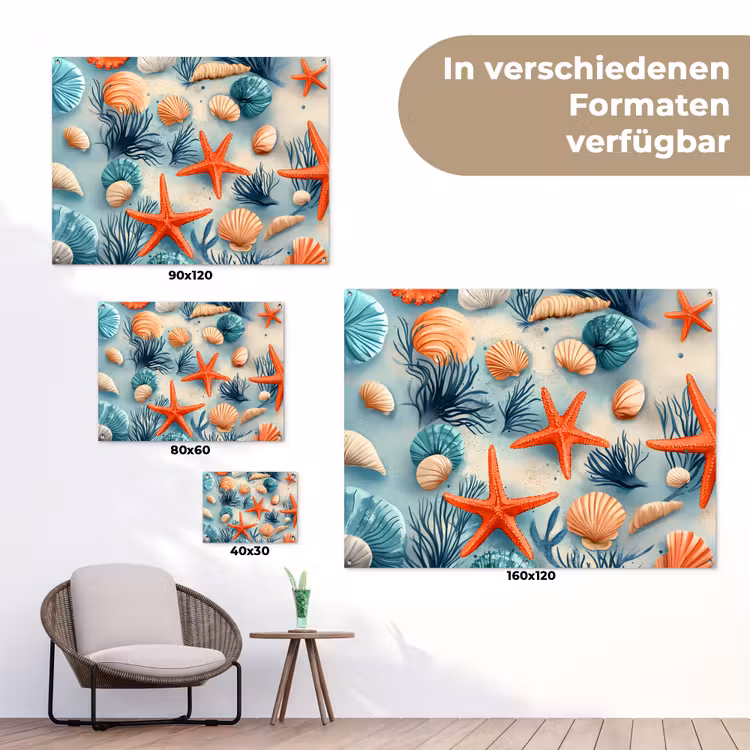 Zeesterren - Schelpen - Illustratie - Zand tuinposter los doek klein -Xsfeer9_DE
