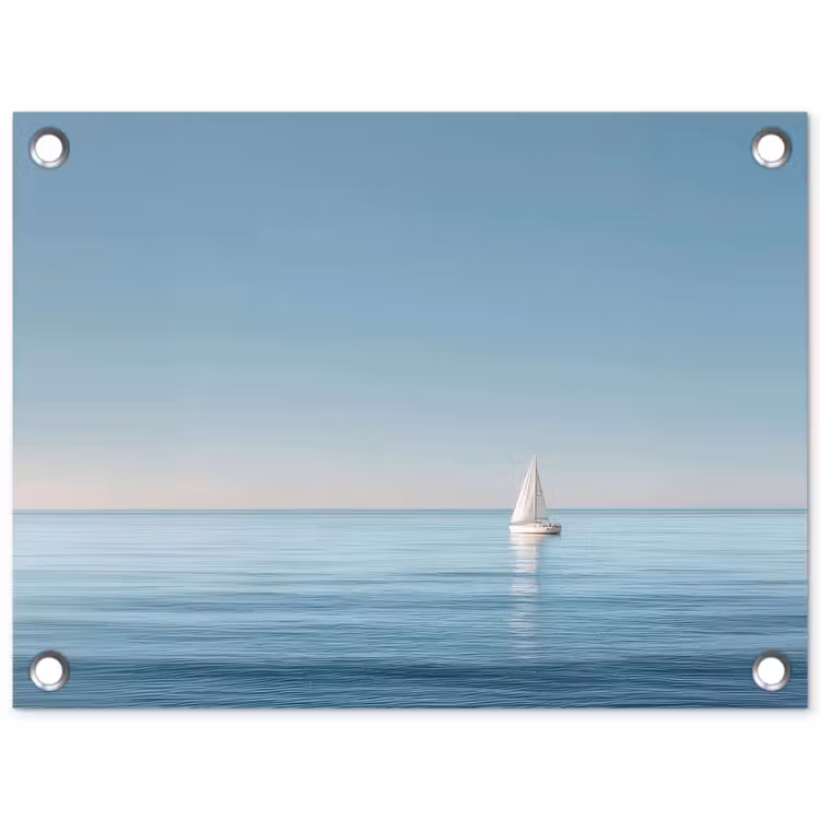 Zeilbootje - Kalme zee - Helderblauwe hemel tuinposter los doek klein -3d
