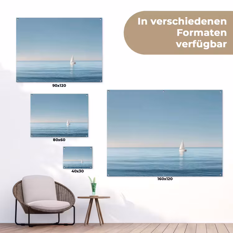 Zeilbootje - Kalme zee - Helderblauwe hemel tuinposter los doek klein -Xsfeer9_DE