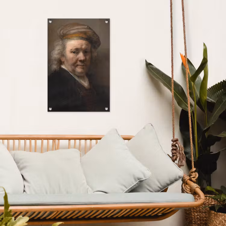 Zelfportret - Schilderij van Rembrandt van Rijn tuinposter los doek klein -sfeer7