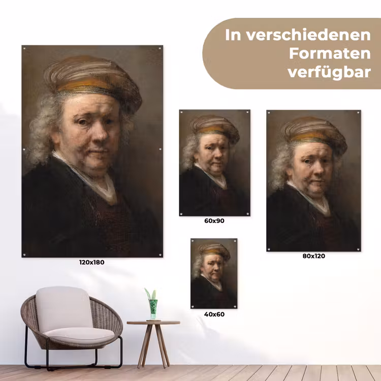 Zelfportret - Schilderij van Rembrandt van Rijn tuinposter los doek klein -Xsfeer9_DE