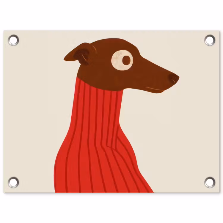 Silhouet - Hond - Trui - Rood tuinposter los doek klein -3d