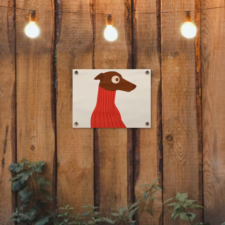 Silhouet - Hond - Trui - Rood tuinposter los doek klein -sfeer1