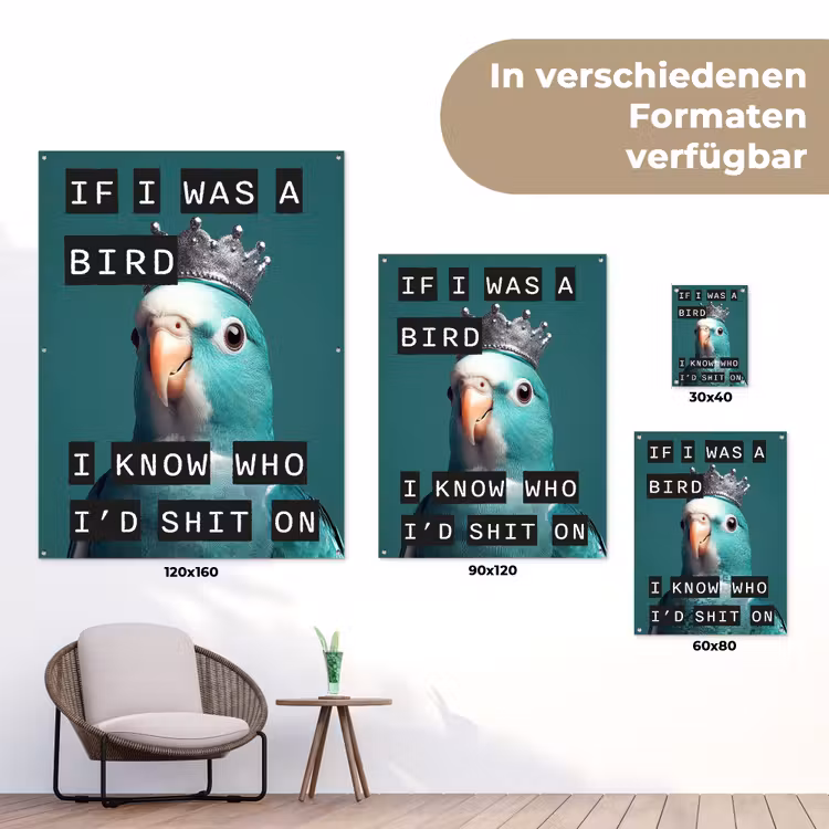 Parkiet - Turquoise - Quotes - Decoratie tuinposter los doek klein -Xsfeer9_DE