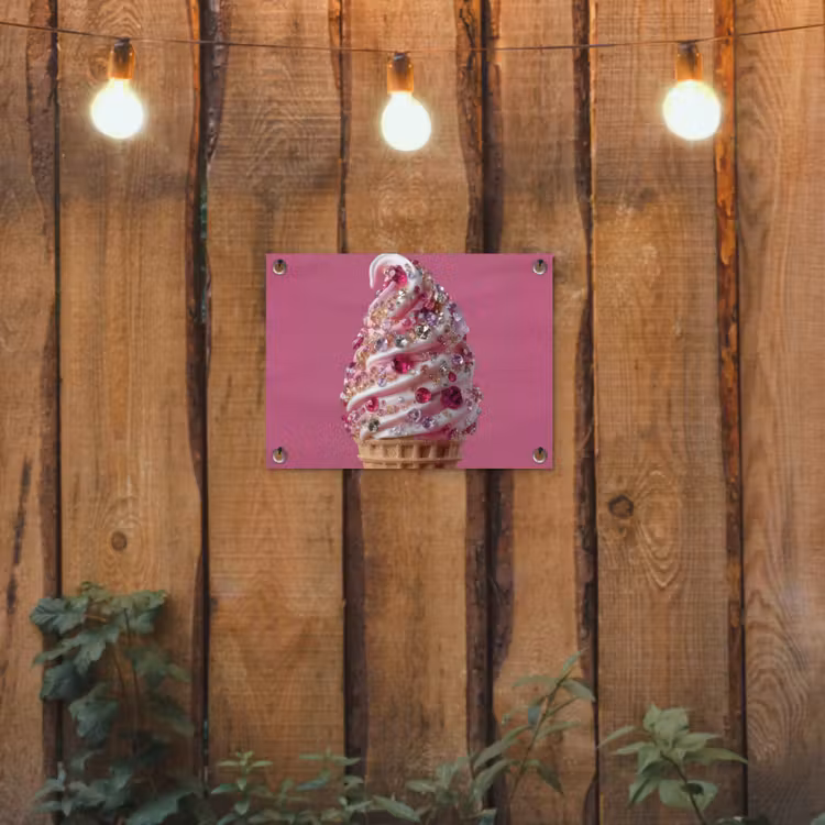 Softijs - Edelstenen - Roze - Hoorntje tuinposter los doek klein -sfeer1