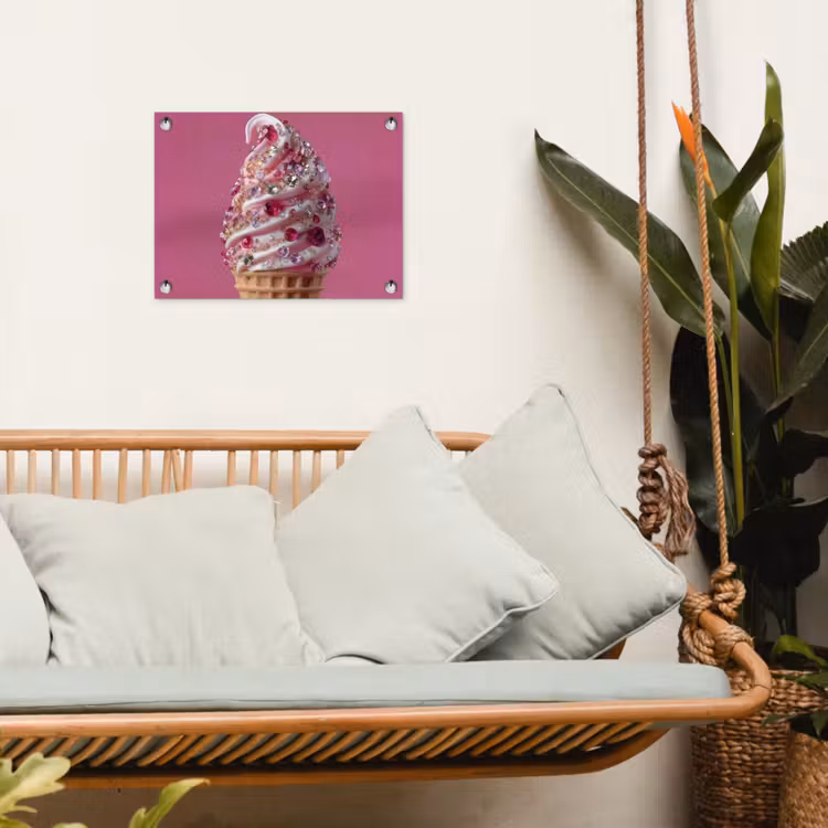 Softijs - Edelstenen - Roze - Hoorntje tuinposter los doek klein -sfeer7