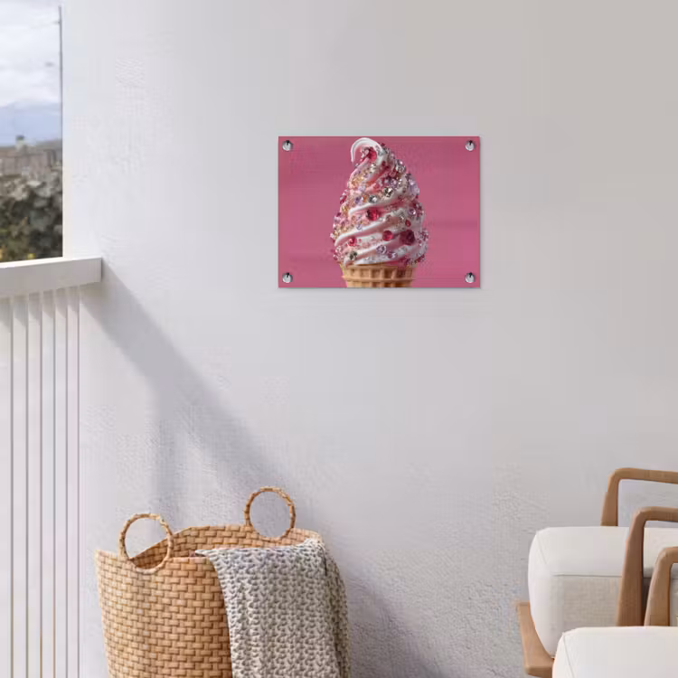 Softijs - Edelstenen - Roze - Hoorntje tuinposter los doek klein -sfeer8