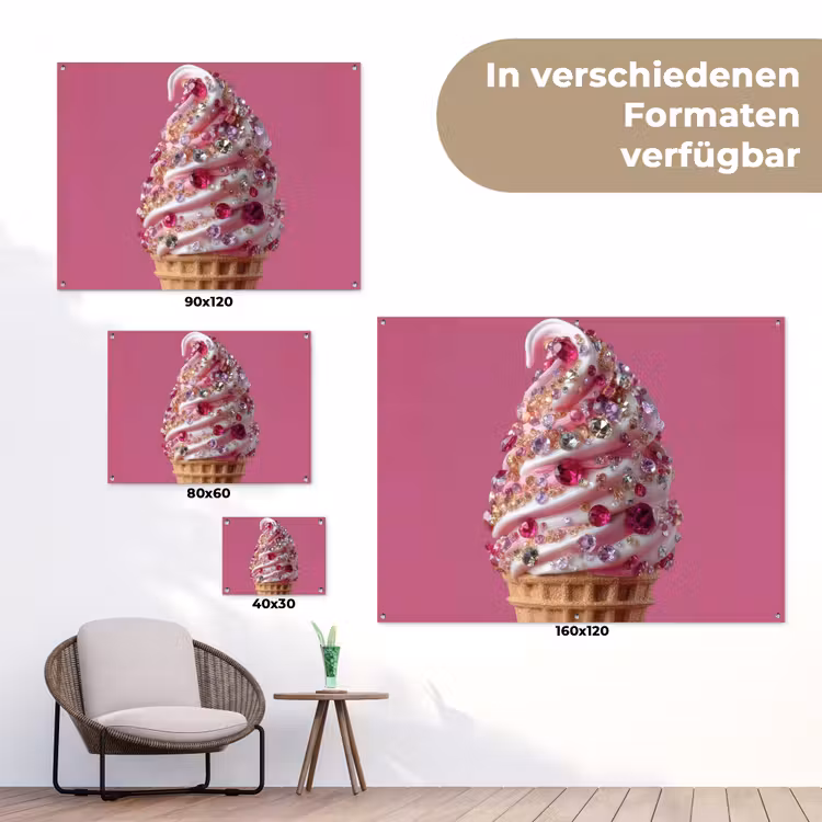 Softijs - Edelstenen - Roze - Hoorntje tuinposter los doek klein -Xsfeer9_DE