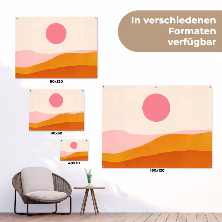 Zon - Heuvels - Abstract - Roze tuinposter los doek klein -Xsfeer9_DE