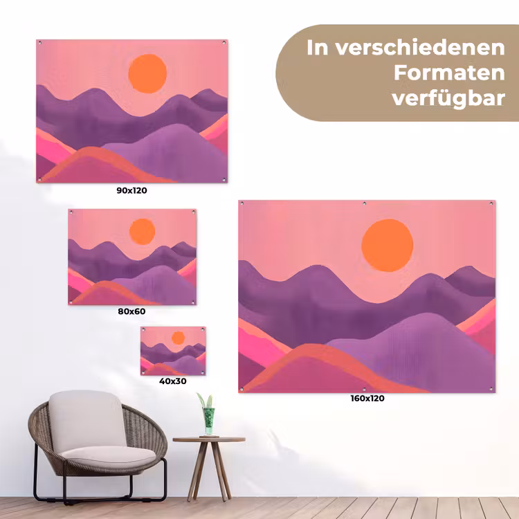 Zon - Heuvels - Paars - Abstract tuinposter los doek klein -Xsfeer9_DE
