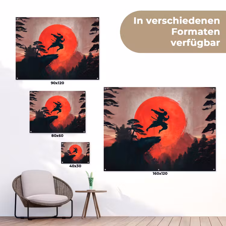 Zon - Krijger - Bomen - Bergen tuinposter los doek klein -Xsfeer9_DE