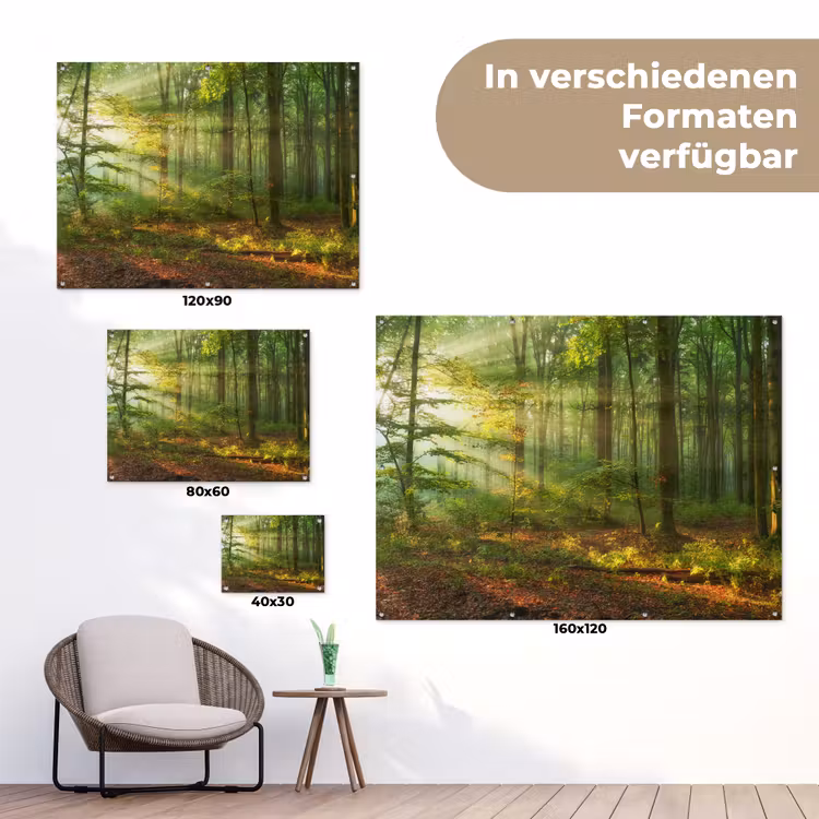 Zon - Bos - Bomen - Natuur - Herfst tuinposter los doek klein -Xsfeer9_DE