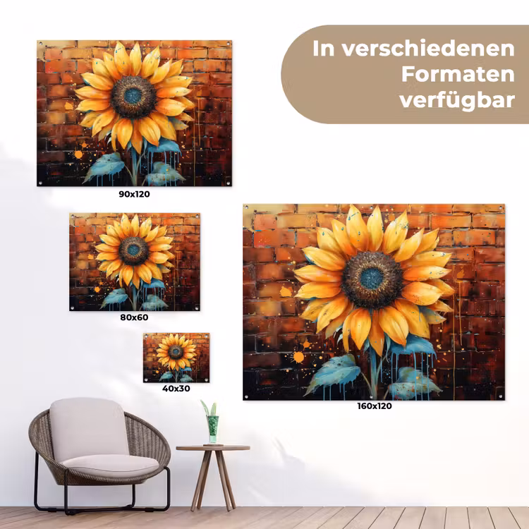 Zonnebloem op Bakstenen Muur tuinposter los doek klein -Xsfeer9_DE