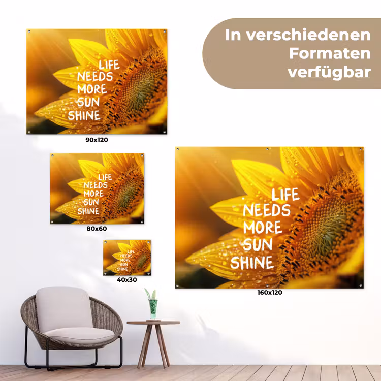 Zonnebloem - Close up - Geel - Quote tuinposter los doek klein -Xsfeer9_DE