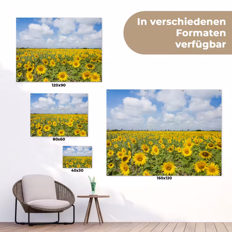 Zonnebloemen - Bloemen - Wolken - Natuur - Geel - Landschap tuinposter los doek klein -Xsfeer9_DE