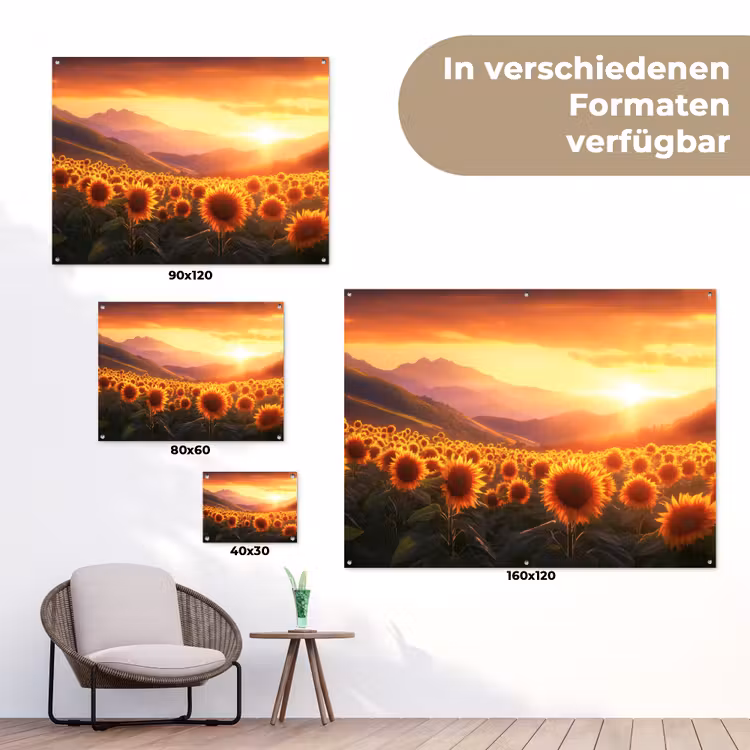 Zonnebloemen - Zonsondergang - Landschap tuinposter los doek klein -Xsfeer9_DE