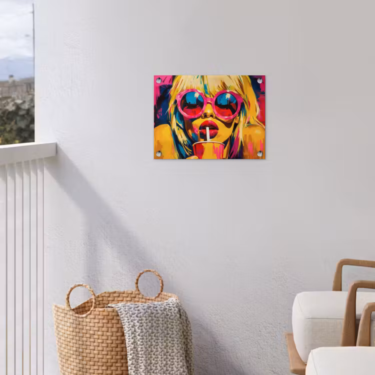 Zonnebril - Roze - Vrouw - Rietje tuinposter los doek klein -sfeer8