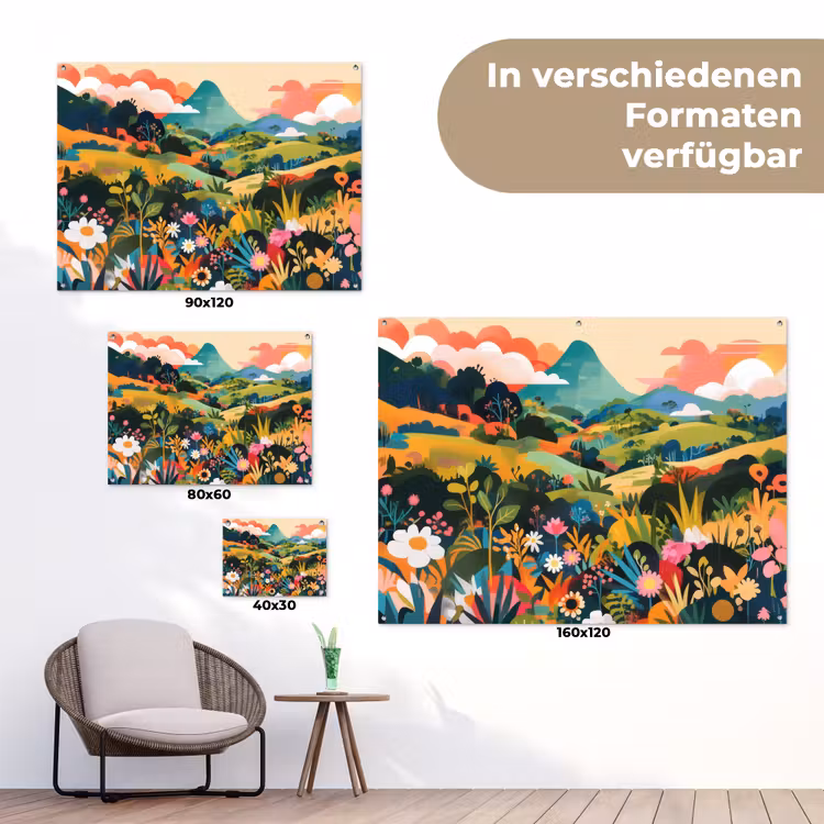 Zonlicht - Heuvels - Wolkenlucht tuinposter los doek klein -Xsfeer9_DE