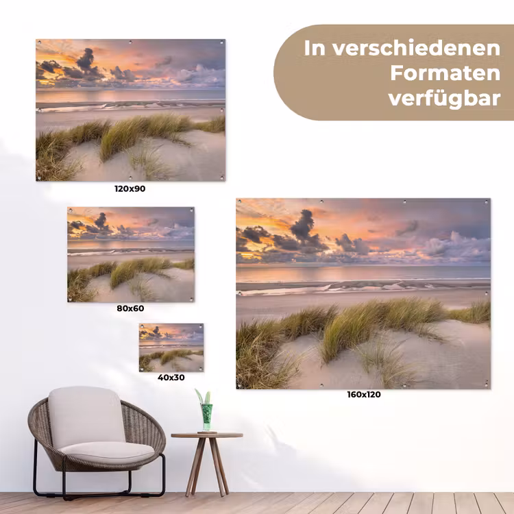 Zonsondergang - Duin - Strand - Planten - Zee tuinposter los doek klein -Xsfeer9_DE