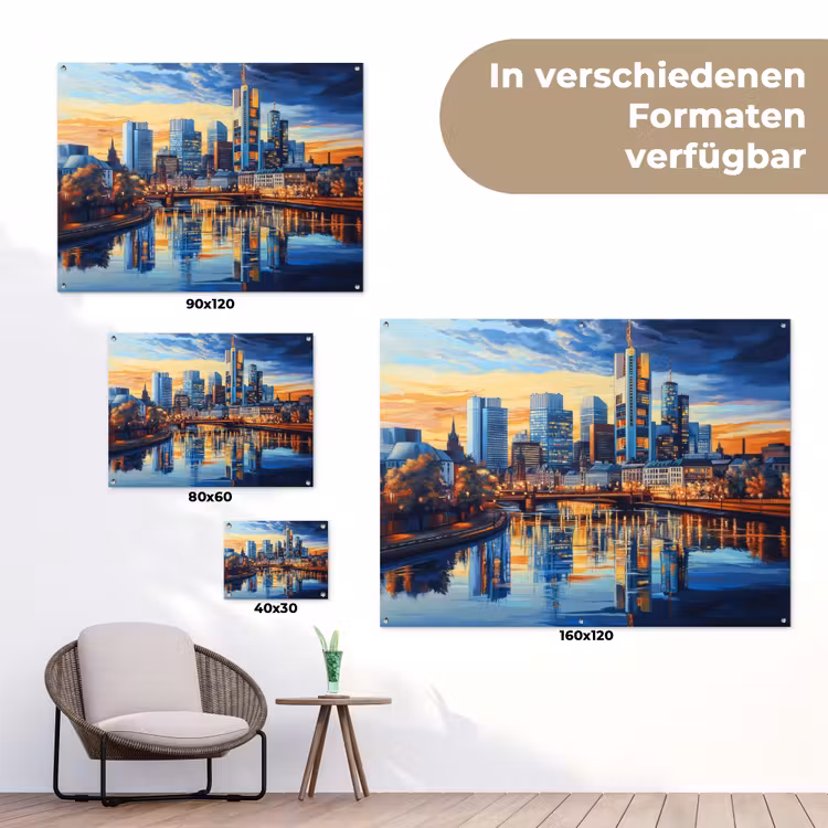 Zonsondergang Frankfurt - Stad - Skyline - Water tuinposter los doek klein -Xsfeer9_DE