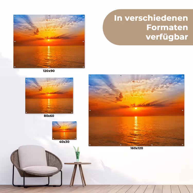 Zonsondergang - Zee - Lucht - Oranje - Horizon - Water tuinposter los doek klein -Xsfeer9_DE
