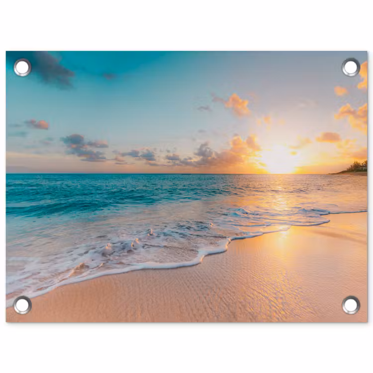 Zonsondergang - Strand - Zee - Zomer - Blauw tuinposter los doek klein -3d