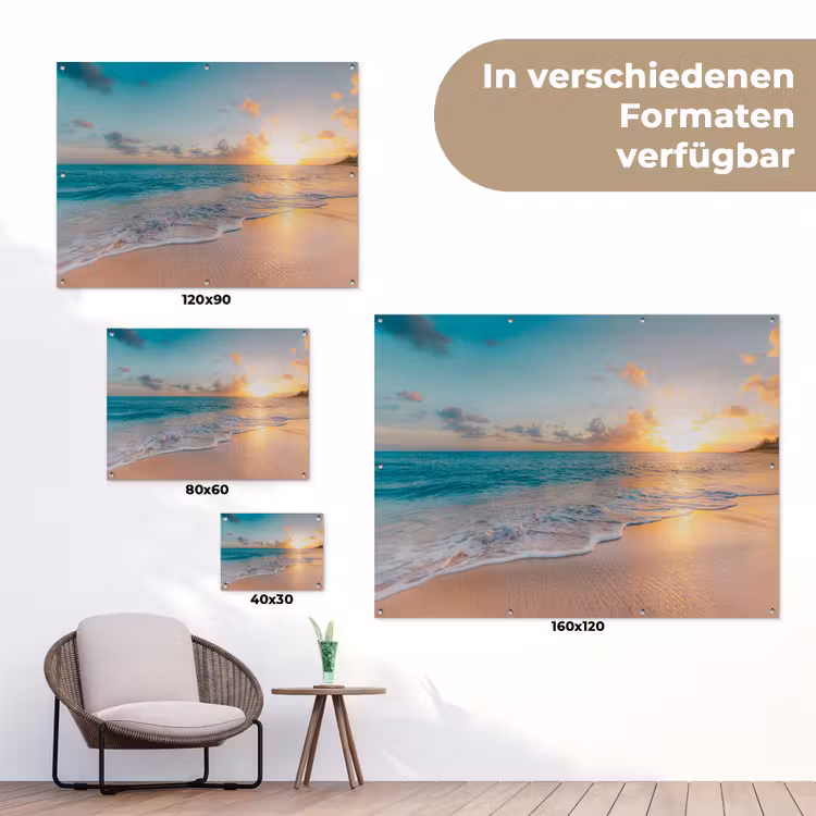Zonsondergang - Strand - Zee - Zomer - Blauw tuinposter los doek klein -Xsfeer9_DE