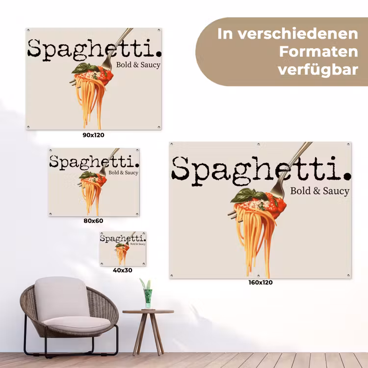 Spaghetti - tomatensaus - Parmezaanse kaas tuinposter los doek klein -Xsfeer9_DE