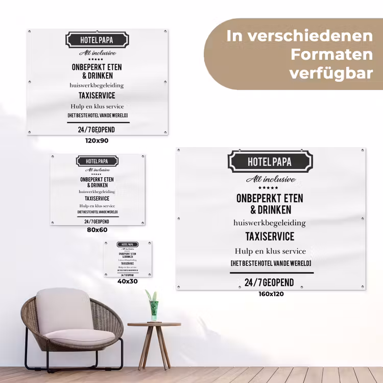 Spreuken - Hotel papa - Quotes - Vader tuinposter los doek klein -Xsfeer9_DE