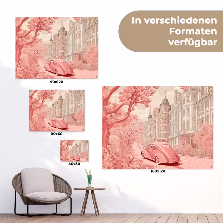 City - Car - Pink tuinposter los doek klein -Xsfeer9_DE