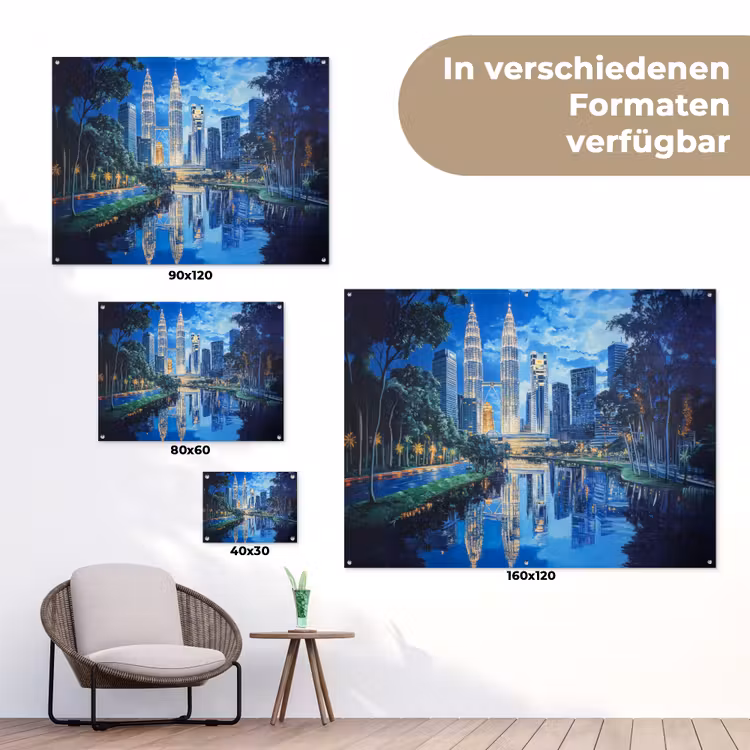 Stad Kuala Lumpur - Skyline - Wolkenkrabbers - Water tuinposter los doek klein -Xsfeer9_DE