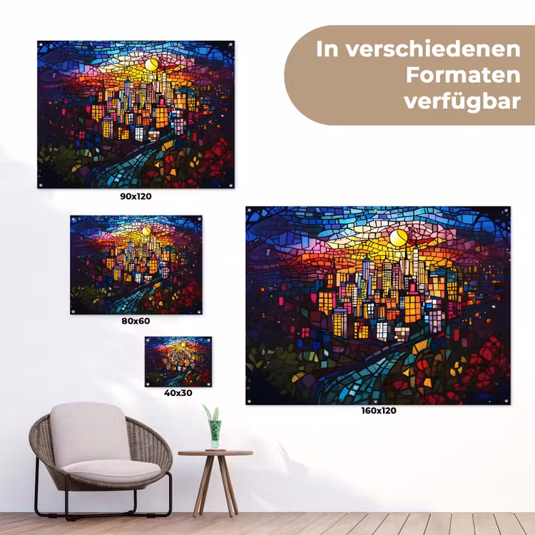 Stad - Maan - Mozaïek - Kleurrijk tuinposter los doek klein -Xsfeer9_DE