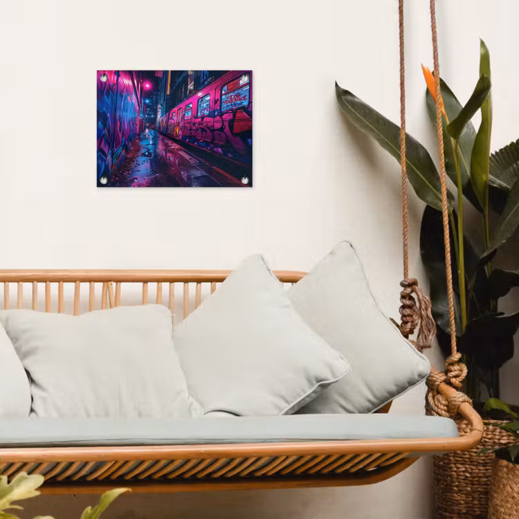 Stad - Neon - Nacht - Roze - Graffiti tuinposter los doek klein -sfeer7