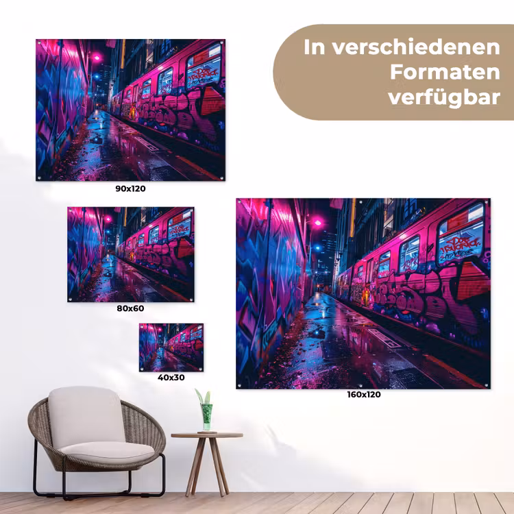 Stad - Neon - Nacht - Roze - Graffiti tuinposter los doek klein -Xsfeer9_DE