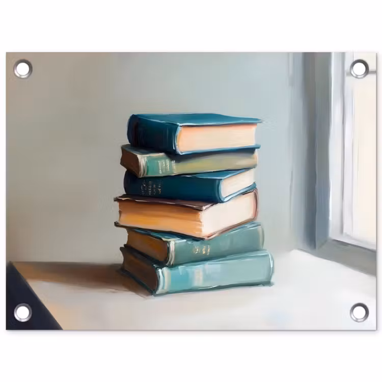 Stapel - Boeken - Groen - Daglicht tuinposter los doek klein -3d