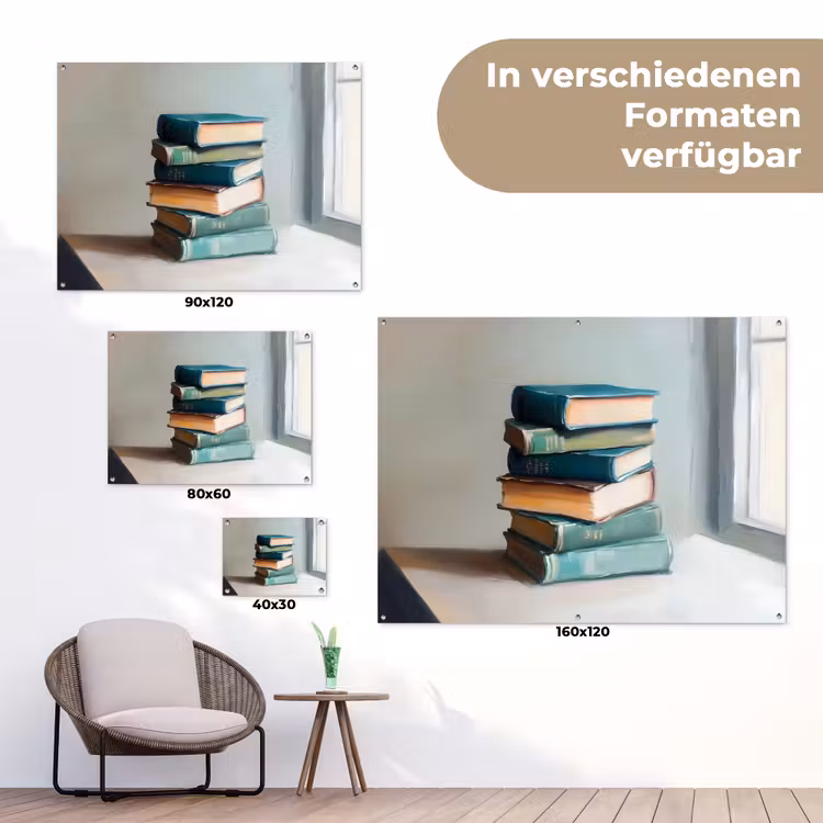 Stapel - Boeken - Groen - Daglicht tuinposter los doek klein -Xsfeer9_DE