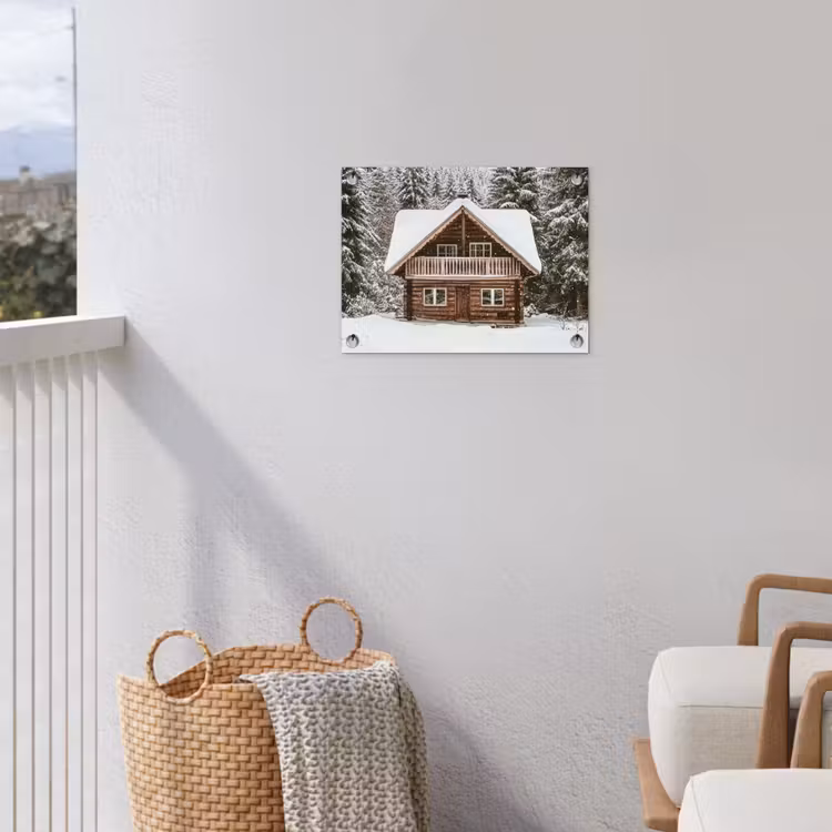 Huis - Bos - Winter - Natuur - Sneeuw tuinposter los doek klein -sfeer8