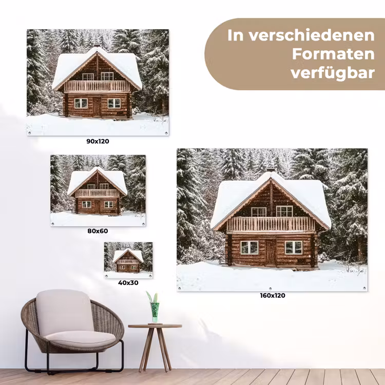 Huis - Bos - Winter - Natuur - Sneeuw tuinposter los doek klein -Xsfeer9_DE