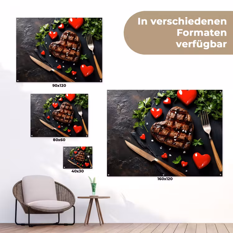Steak - Hart - Bestek tuinposter los doek klein -Xsfeer9_DE