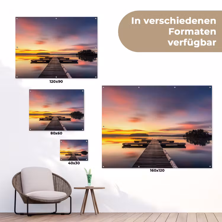 Steiger - Zonsondergang - Water - Zee - Reflectie tuinposter los doek klein -Xsfeer9_DE