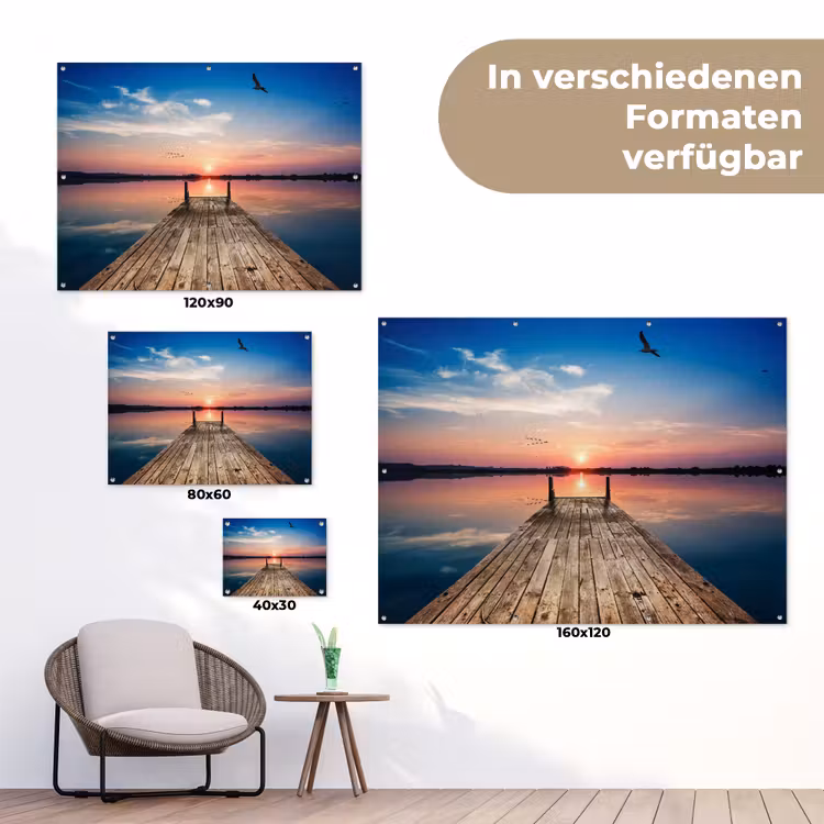 Steiger - Water - Zonsondergang - Roze - Horizon tuinposter los doek klein -Xsfeer9_DE