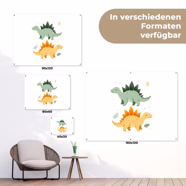 Sterren - Stegosaurussen - Blaadjes - Groen tuinposter los doek klein -Xsfeer9_DE