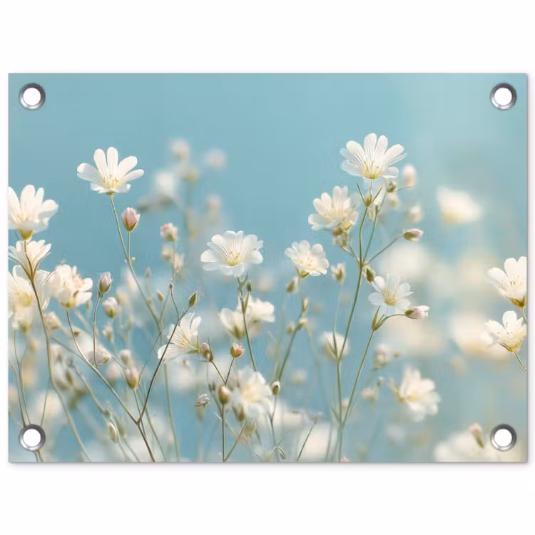 Stengels - Bloemen - Lucht - Wit tuinposter los doek klein -3d