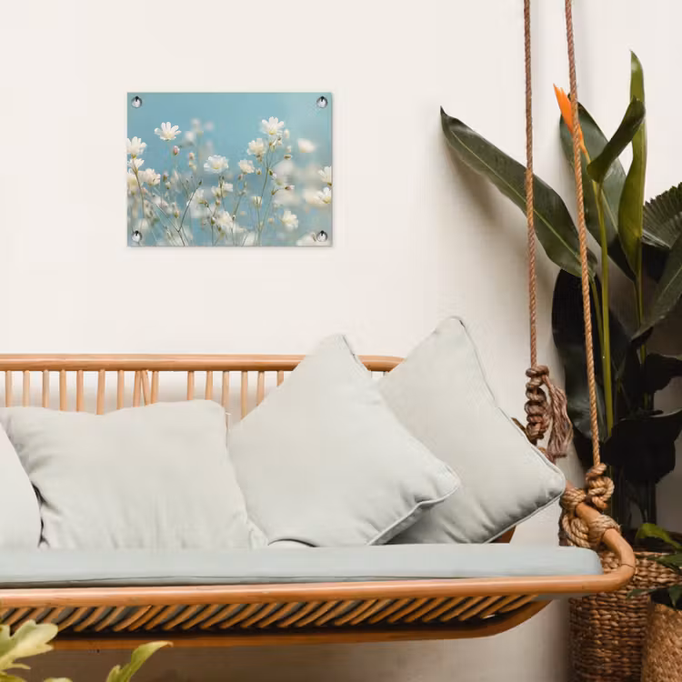 Stengels - Bloemen - Lucht - Wit tuinposter los doek klein -sfeer7