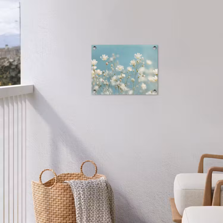 Stengels - Bloemen - Lucht - Wit tuinposter los doek klein -sfeer8