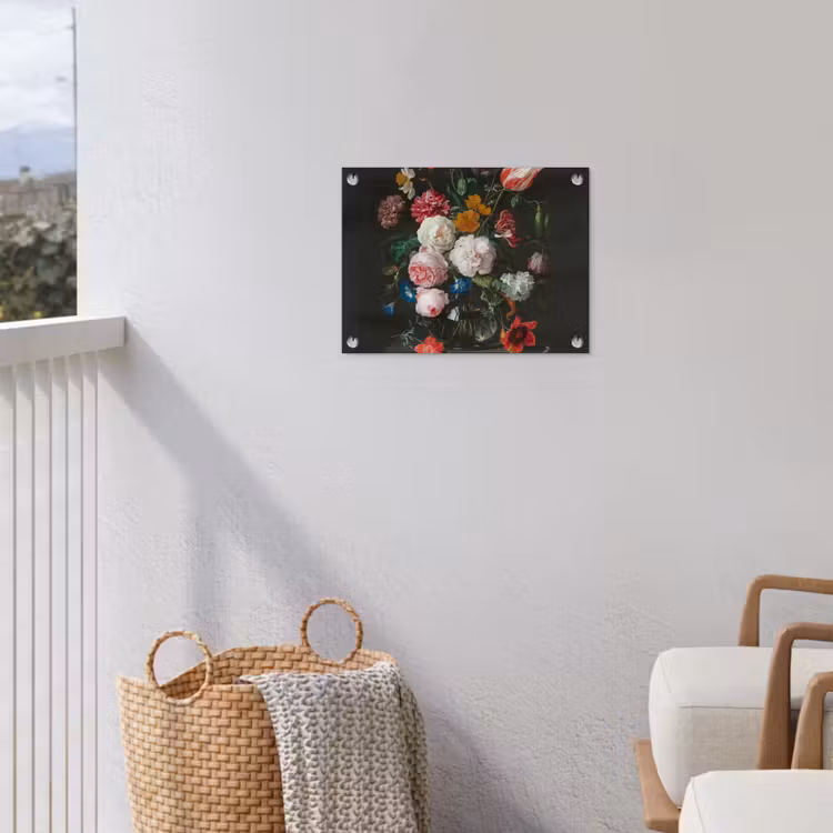 Stilleven met bloemen in een glazen vaas - Schilderij van Jan Davidsz. de Heem tuinposter los doek klein -sfeer8
